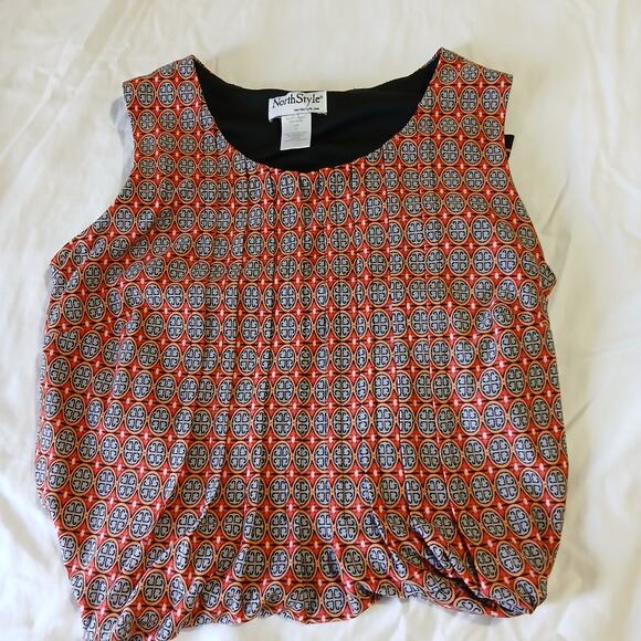 Northstyle Red & Black Size 6 A-Line Dress pleated gathered bust sleeveless - Picture 9 of 10